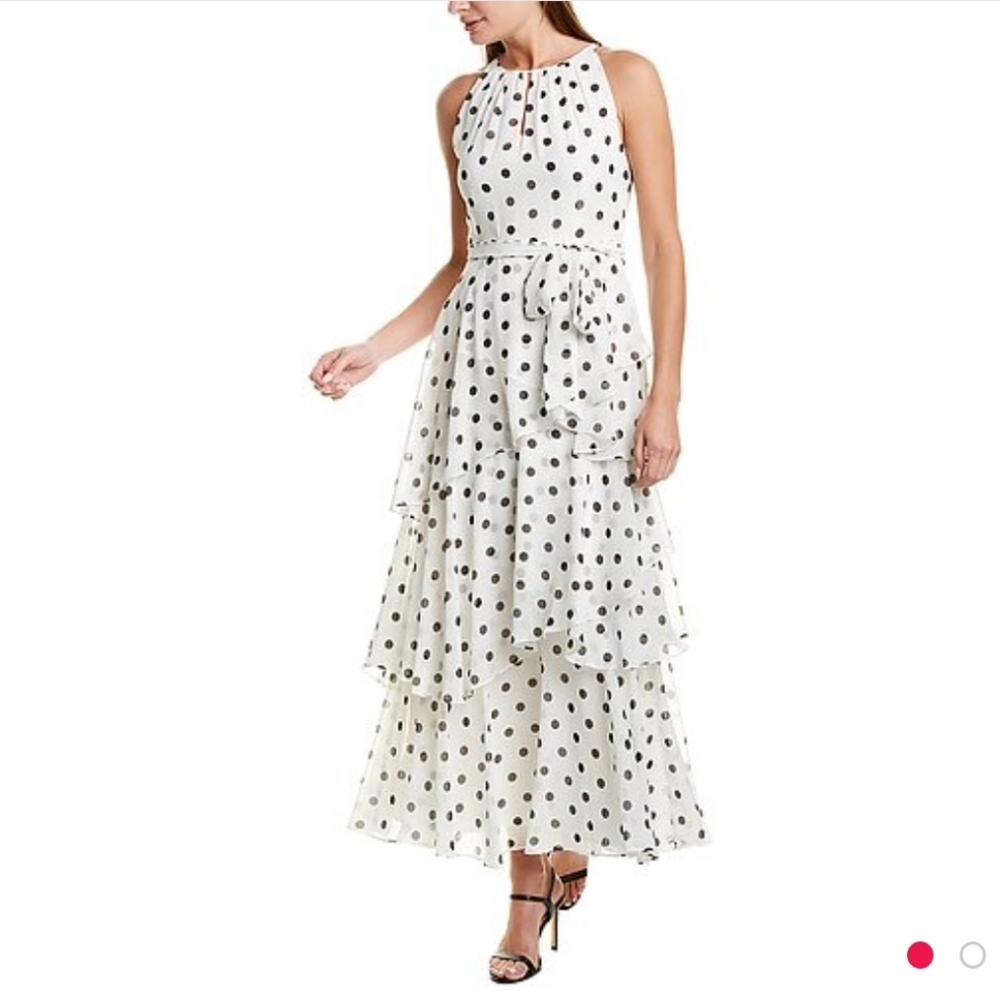 Tahari Sleeveless Polka Dot Tiered Maxi Dress plus